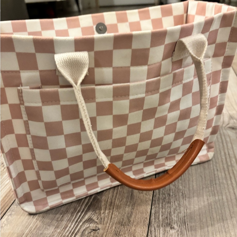 Women’s Pink & White Checkered Canvas Tote Bag